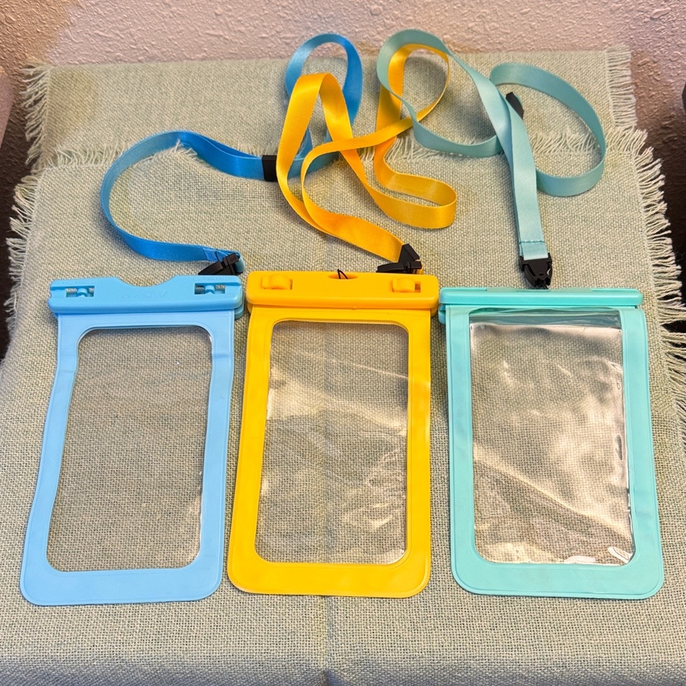 Waterproof Phone Pouch Set - Blue, Yellow, and Aqua